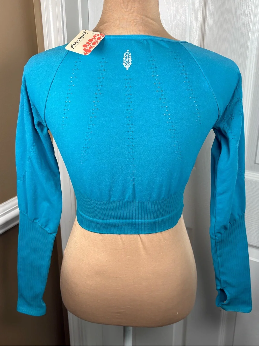 Free People FP Movement Good Karma Crop Top Long Sleeve Blue Layering, M/L, A308